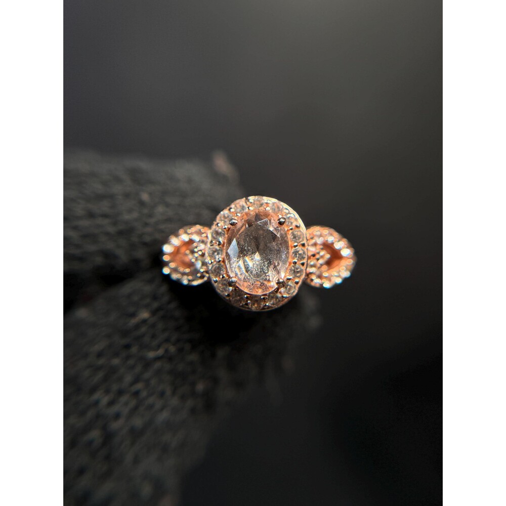 Sterling Silver Rose Gold CZ Ring Halo Oval Stone SUN 925 Size 7